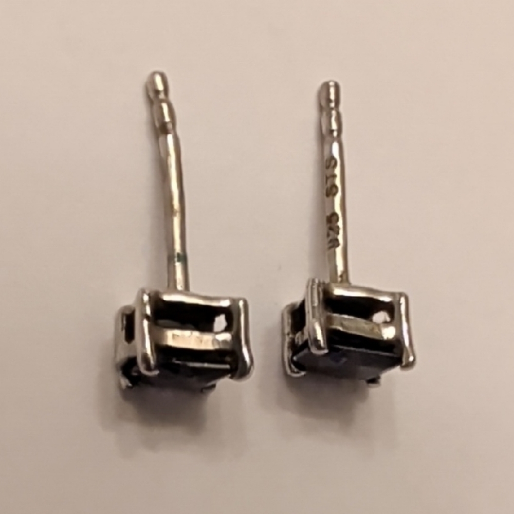 Sterling Silver Purple Stone Stud Earrings - Picture 4 of 6